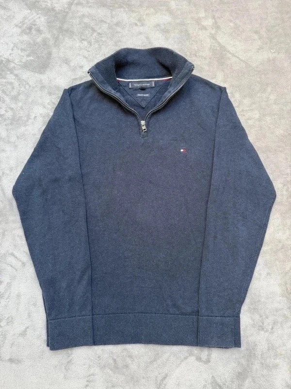 Pull 1/4 zip col camionneur Tommy Hilfiger Bleu marine Taille S logo brodé 100%coton preppy