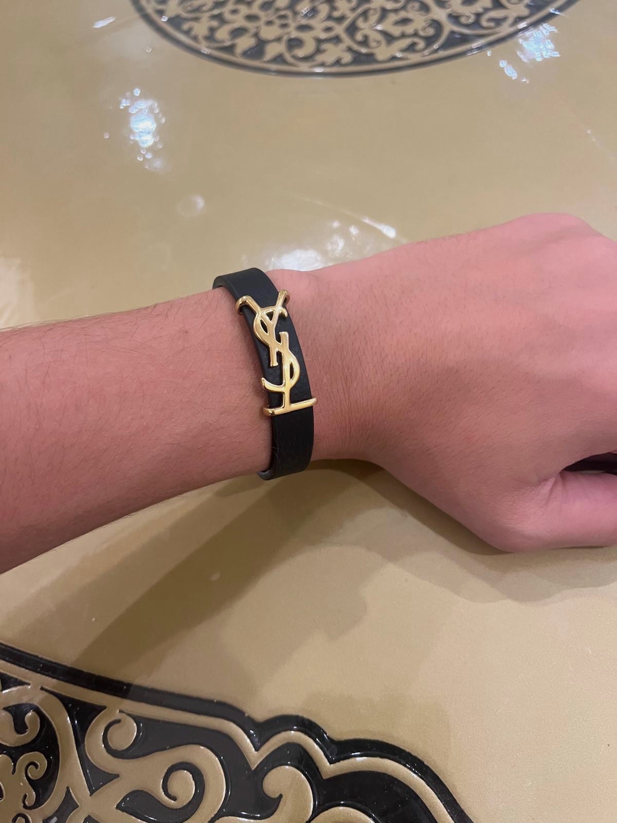 Bracelet Yves Saint Laurent en cuir noir monogramme YSL – Yves Saint Laurent – taille Taille unique 3