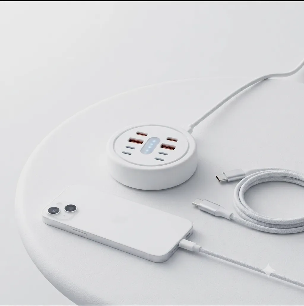 Station de charge USB multiprises ronde blanche – Accessoires 4