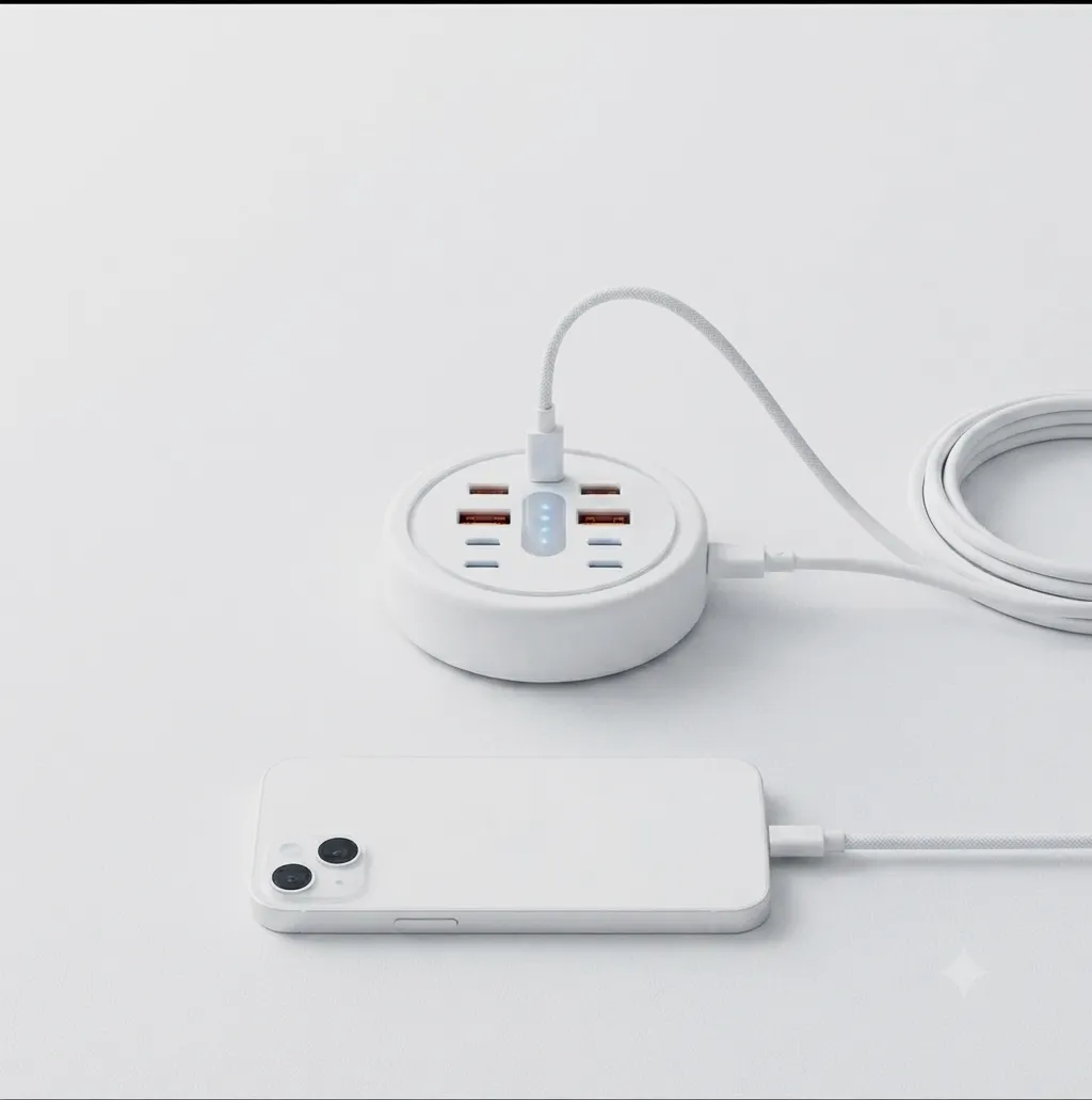 Station de charge USB multiprises ronde blanche – Accessoires 2