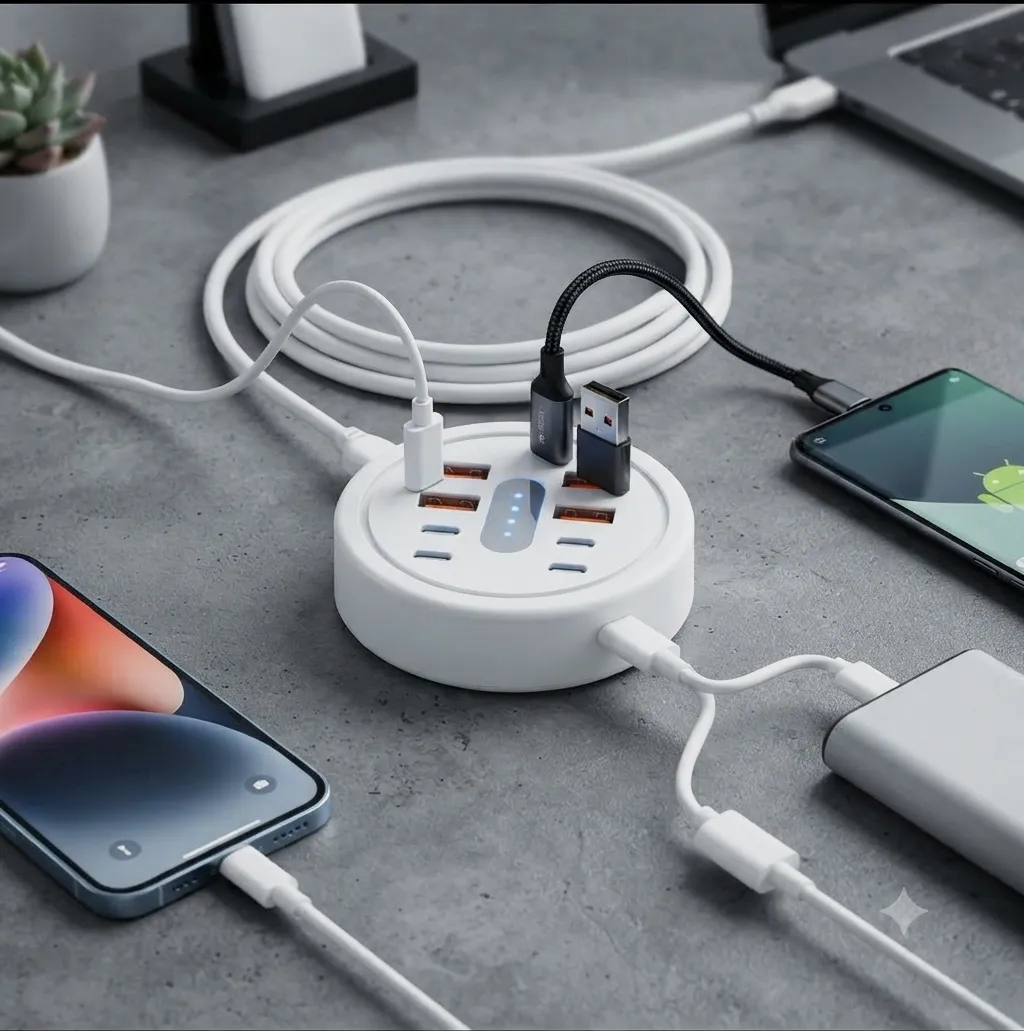 Station de charge USB multiprises ronde blanche – Accessoires 3