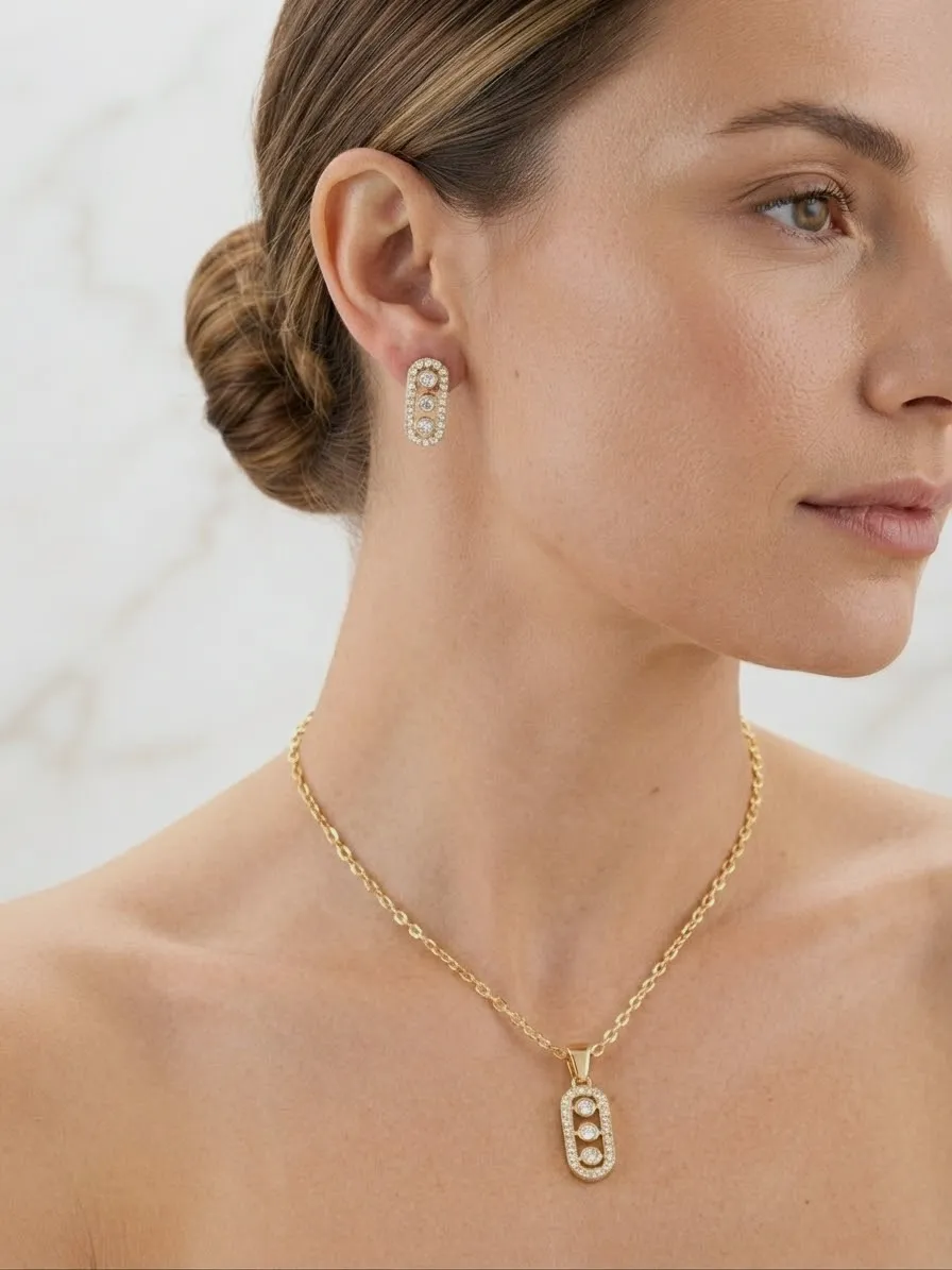 Parure de bijoux dorée pendentif et boucles – Accessoires – taille Taille unique 3