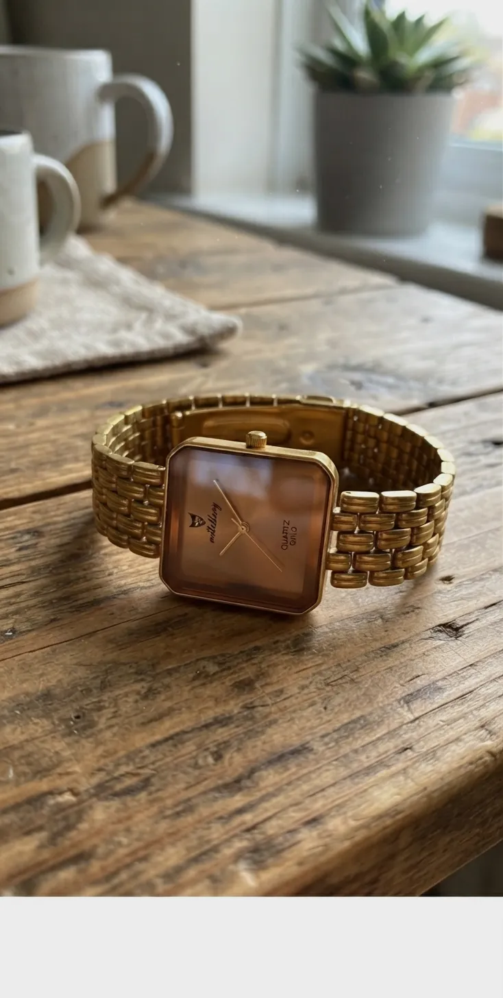 Montre analogique dorée boîtier carré – Quartz – taille Taille unique 4
