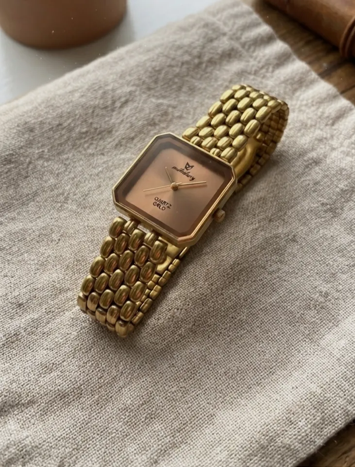 Montre analogique dorée boîtier carré – Quartz – taille Taille unique 3
