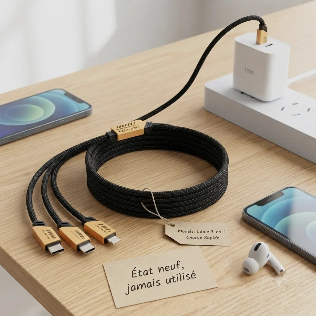 Câble de charge rapide 3-en-1 universel tressé – Accessoires 3