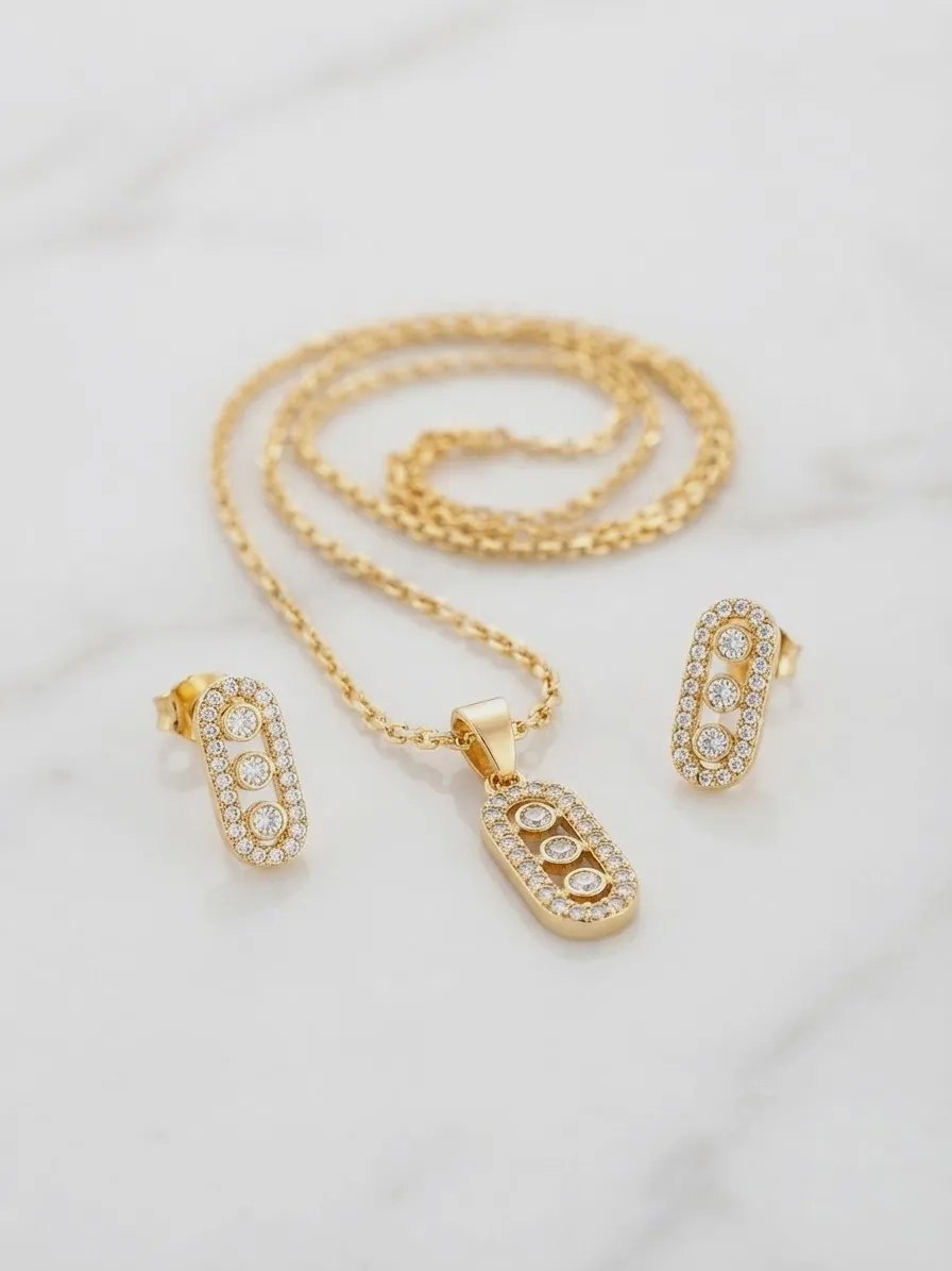 Parure de bijoux dorée pendentif et boucles – Accessoires – taille Taille unique 2