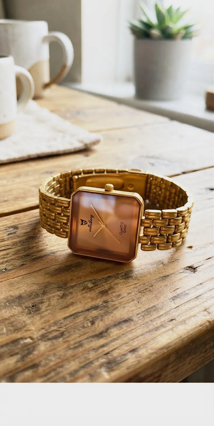 Montre analogique dorée boîtier carré – Quartz – taille Taille unique 2