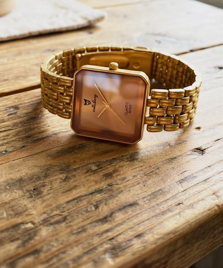Montre analogique dorée boîtier carré