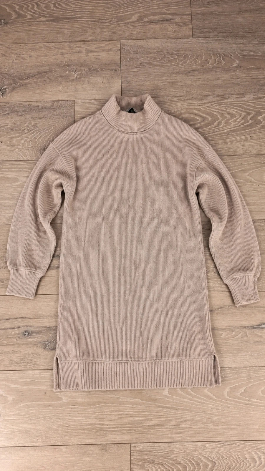 Robe pull femme beige taupe – col roulé – maille côtelée – manches longues – Bershka – taille S / 36 / 8