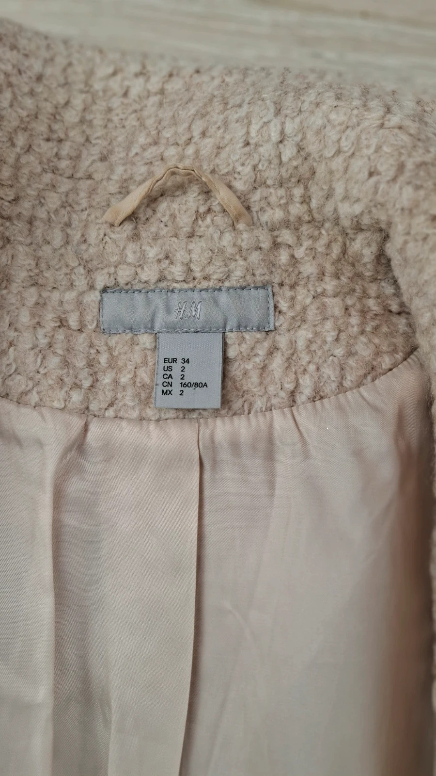 Manteau H&M laine bouclée beige taille 34 – Zip devant – H&M – taille XS / 34 / 6 5