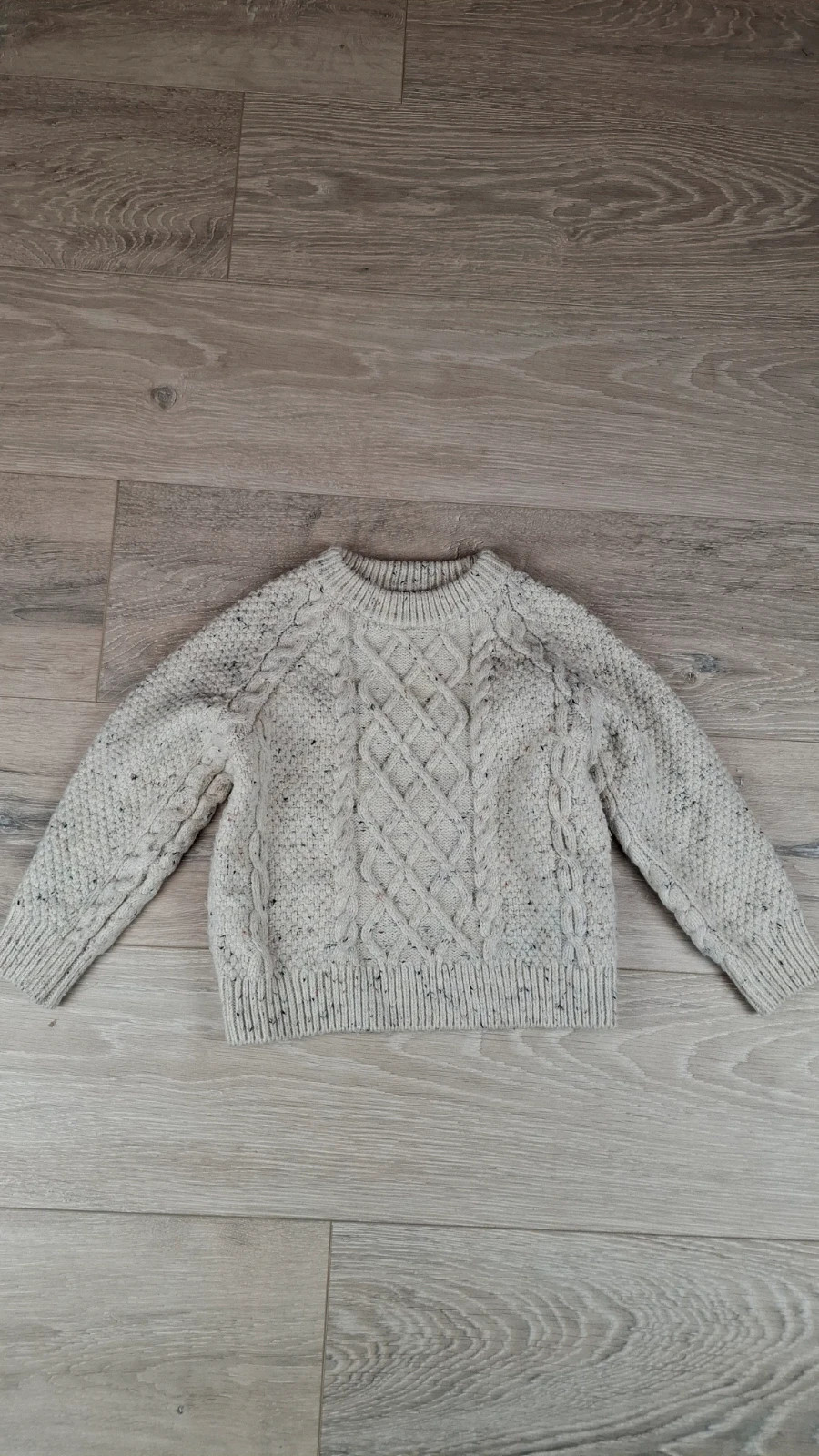 Pull torsadé enfant Kiabi écru chiné 4 ans – Point tressé – Très bon état – Kiabi – taille 4 ans / 104 cm