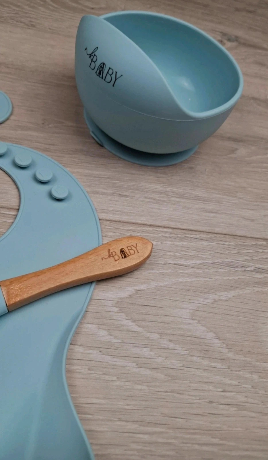 Set Repas Bébé Silicone Bleu – Bavoir + Bol Ventouse + Cuillère – Neuf – Boutique Belgique – taille Taille unique 2