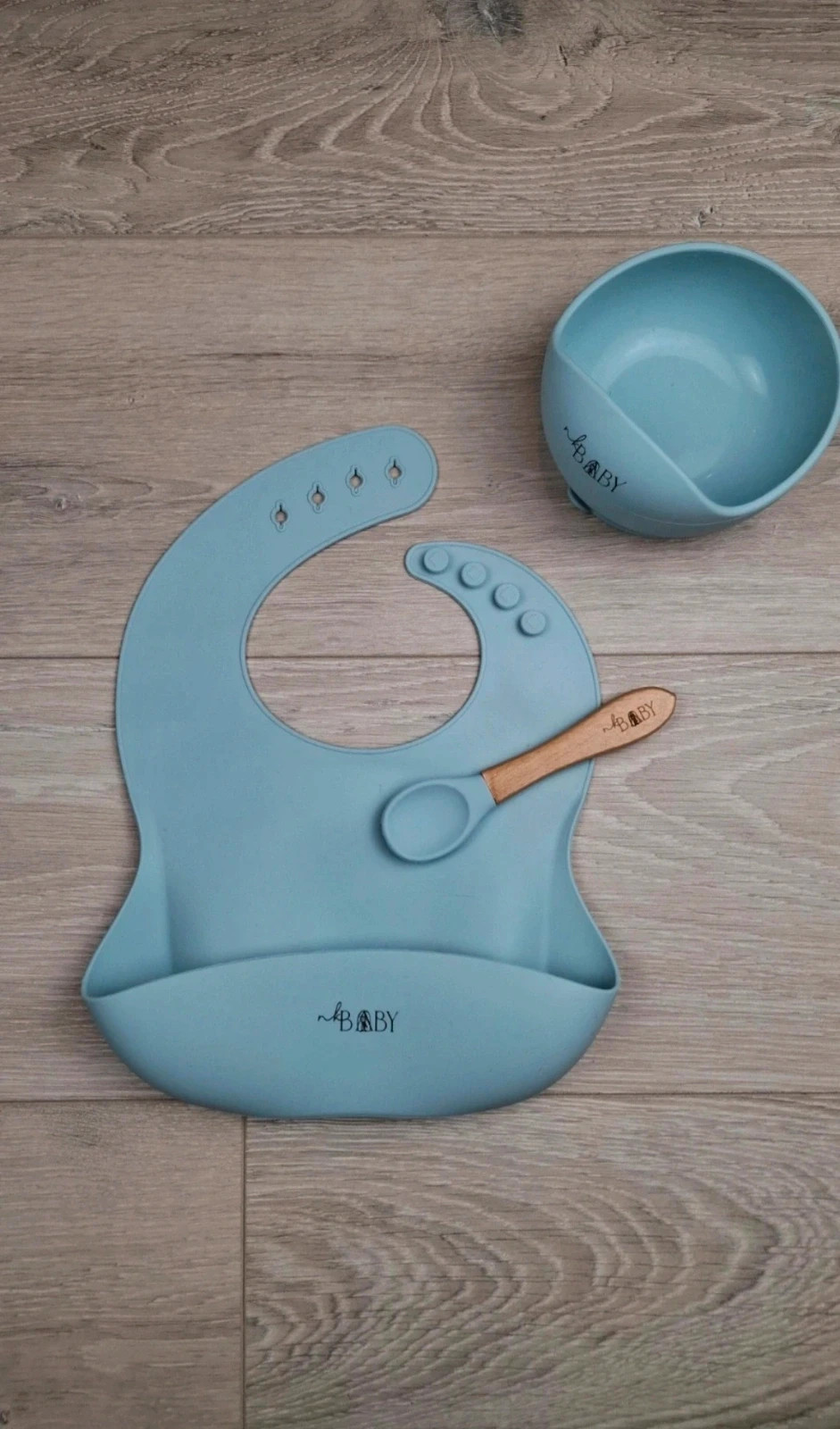 Set Repas Bébé Silicone Bleu – Bavoir + Bol Ventouse + Cuillère – Neuf – Boutique Belgique – taille Taille unique 5