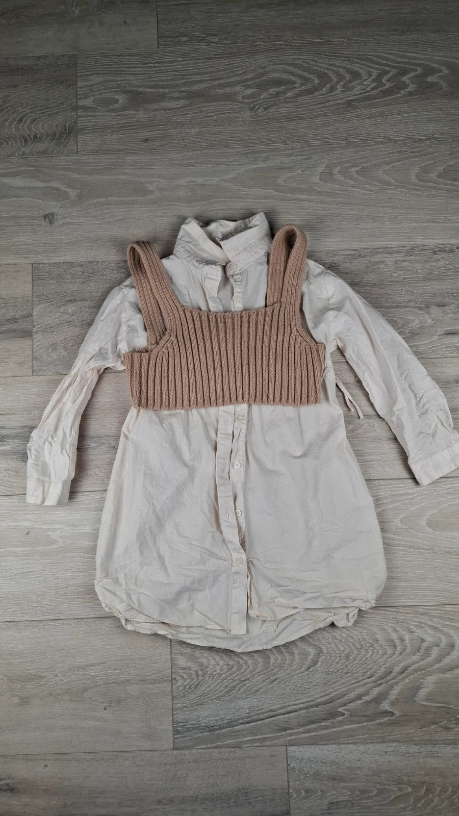 Robe Chemise ZARA Fille 8-9 ans (130cm) Beige – chemise beige + Brassière Tricot