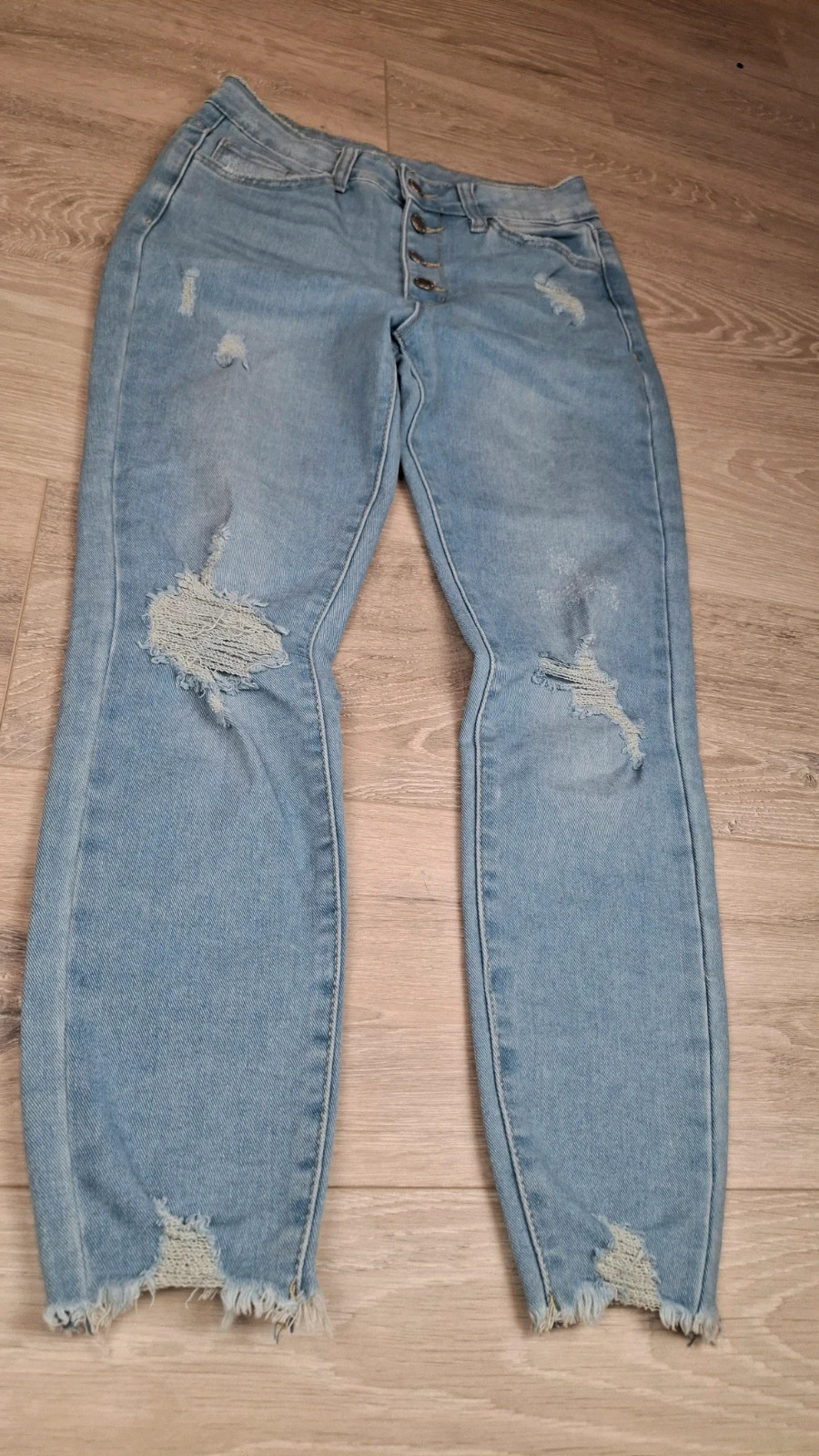 Jean skinny taille haute SHEIN taille 36 – bleu clair destroy – boutons – Shein – taille S / 36 / 8 2