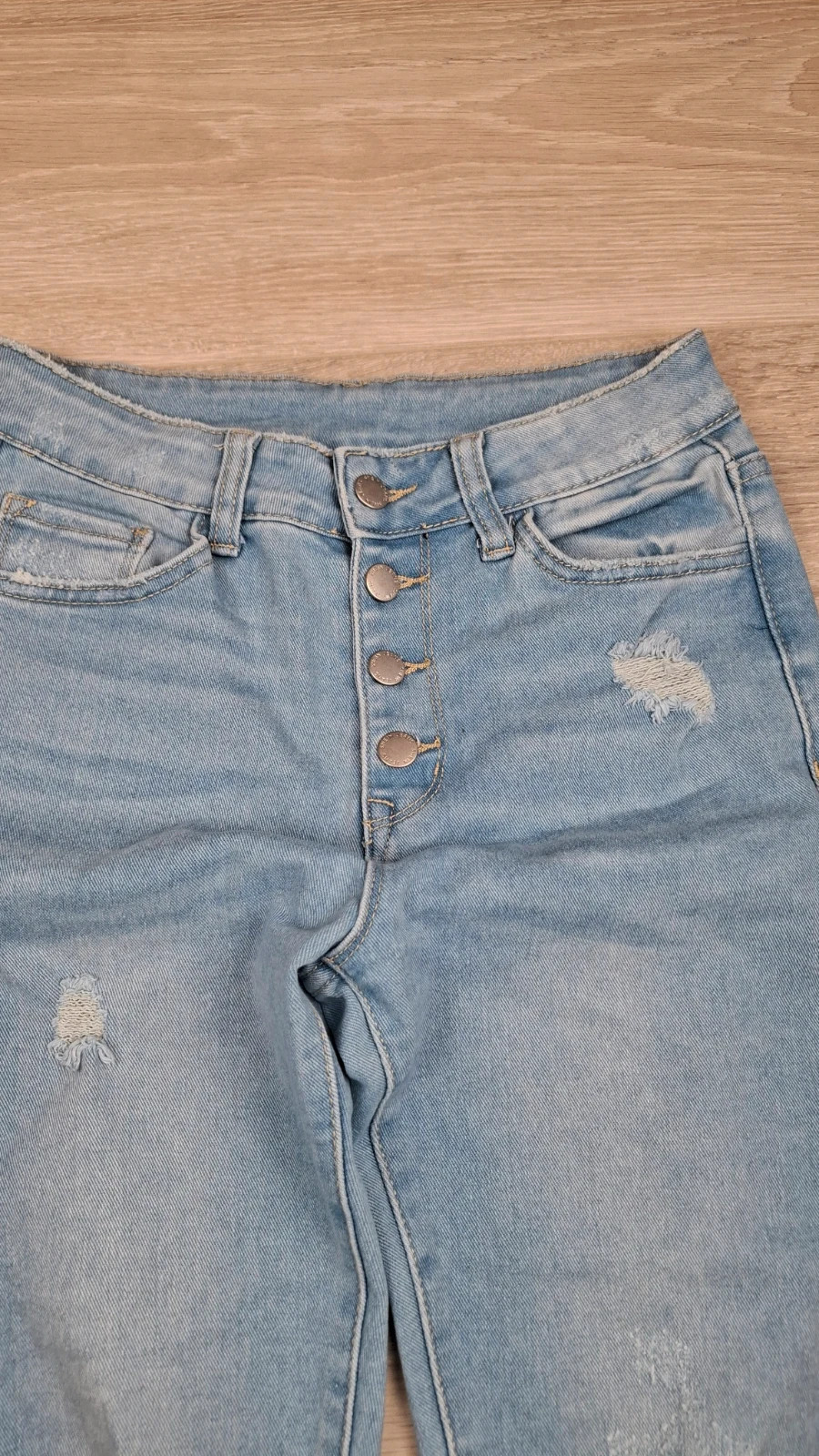 Jean skinny taille haute SHEIN taille 36 – bleu clair destroy – boutons – Shein – taille S / 36 / 8 3