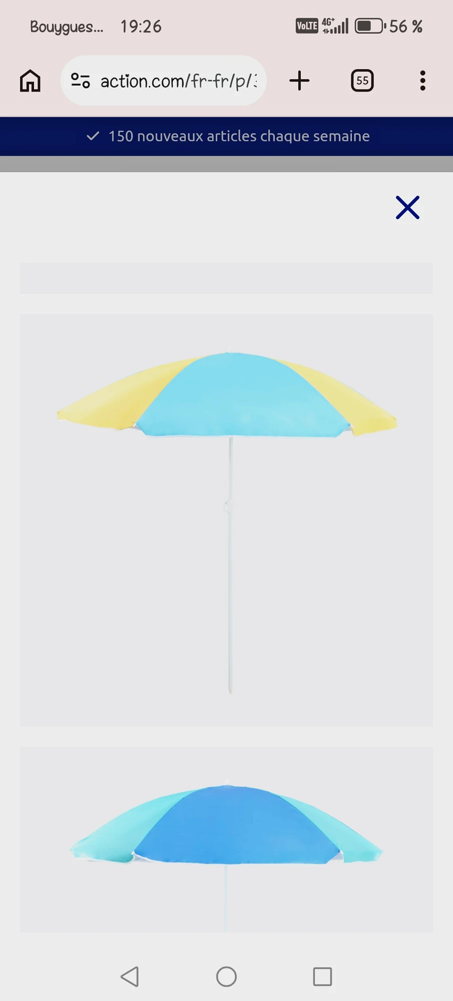 Parasol de plage bicolore avec housse de transport