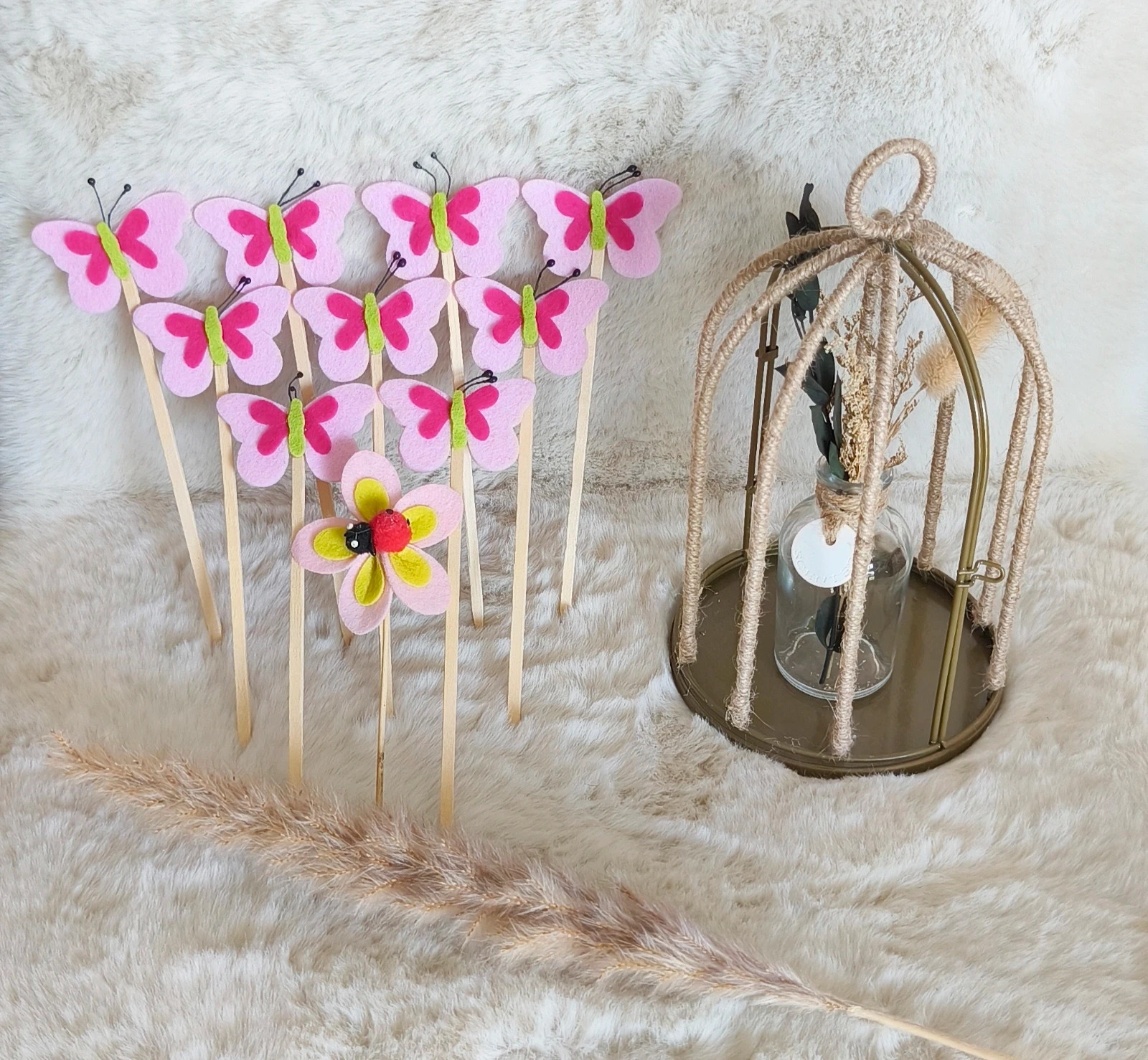 🩷 lot de 9 papillons en feutrine + une fleur offerte 🩷