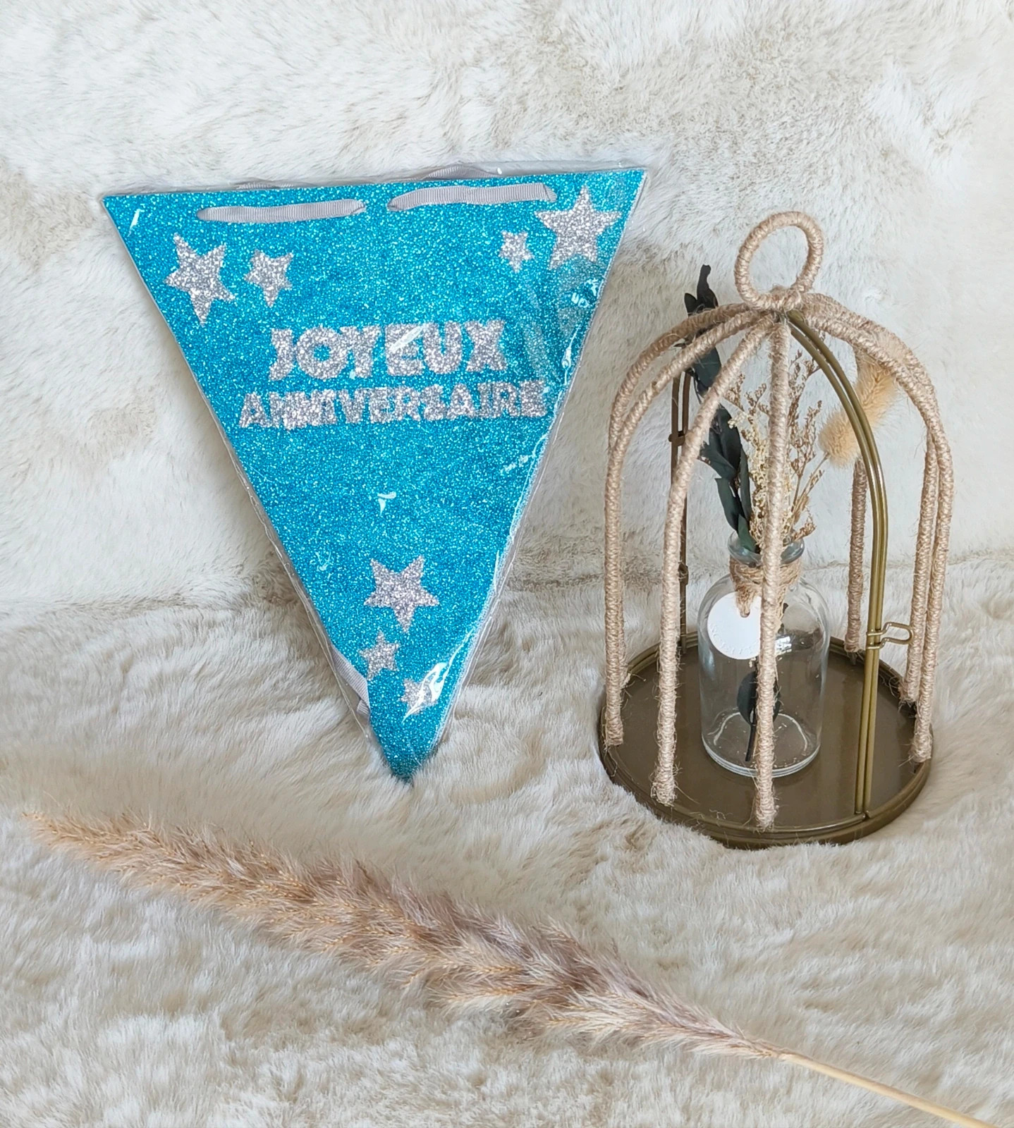 🩵 banderole "joyeux anniversaire" bicolore et brillant 🤍