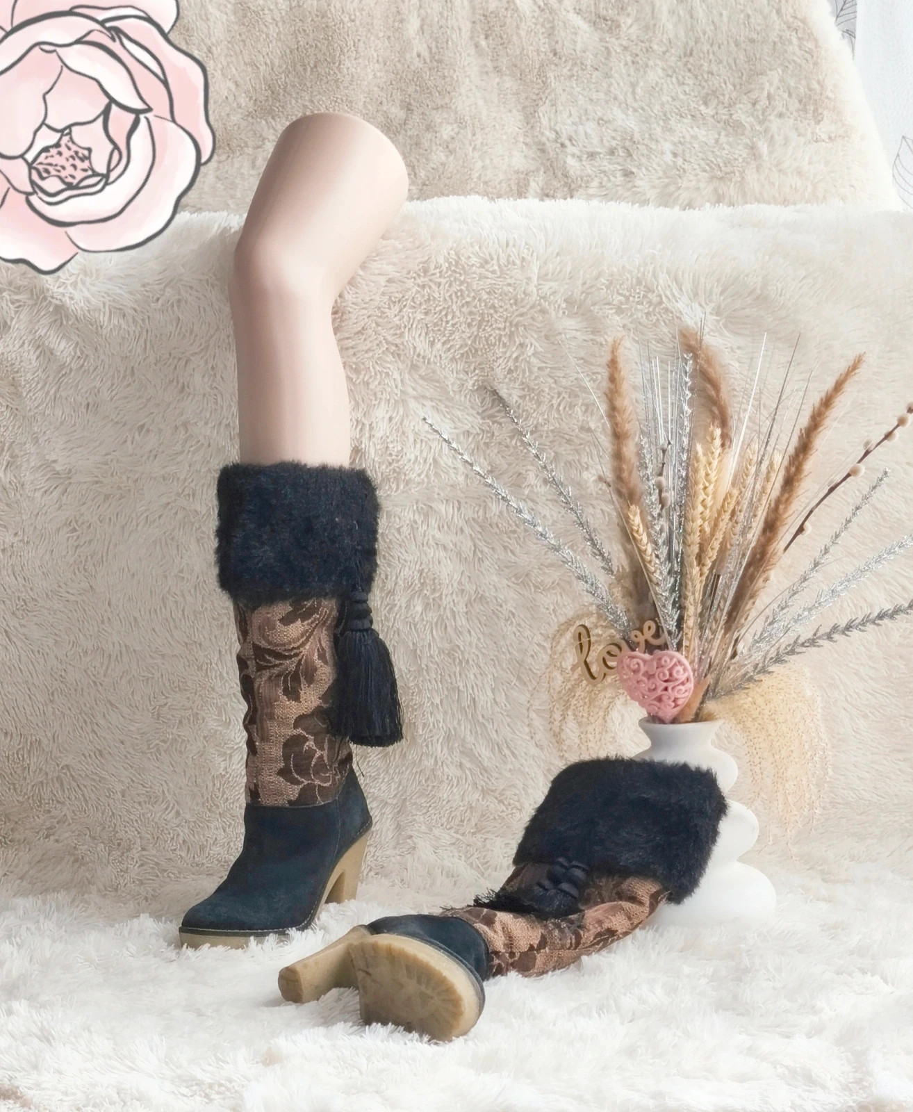 🖤 bottes fourrées avec pompons T37 🖤