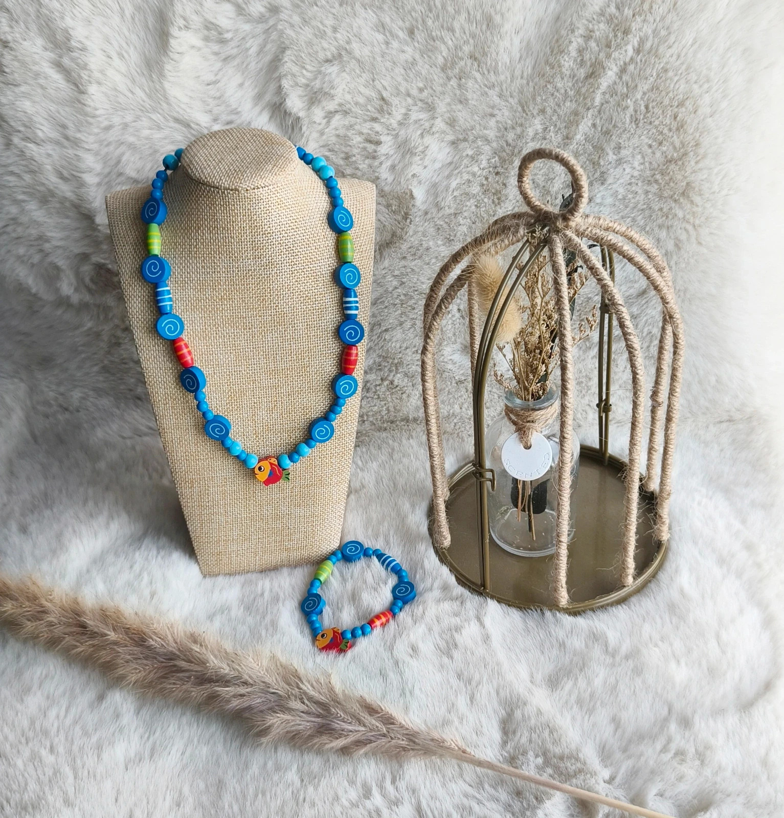 🩵 ensemble collier et bracelet en bois fillette 🩵