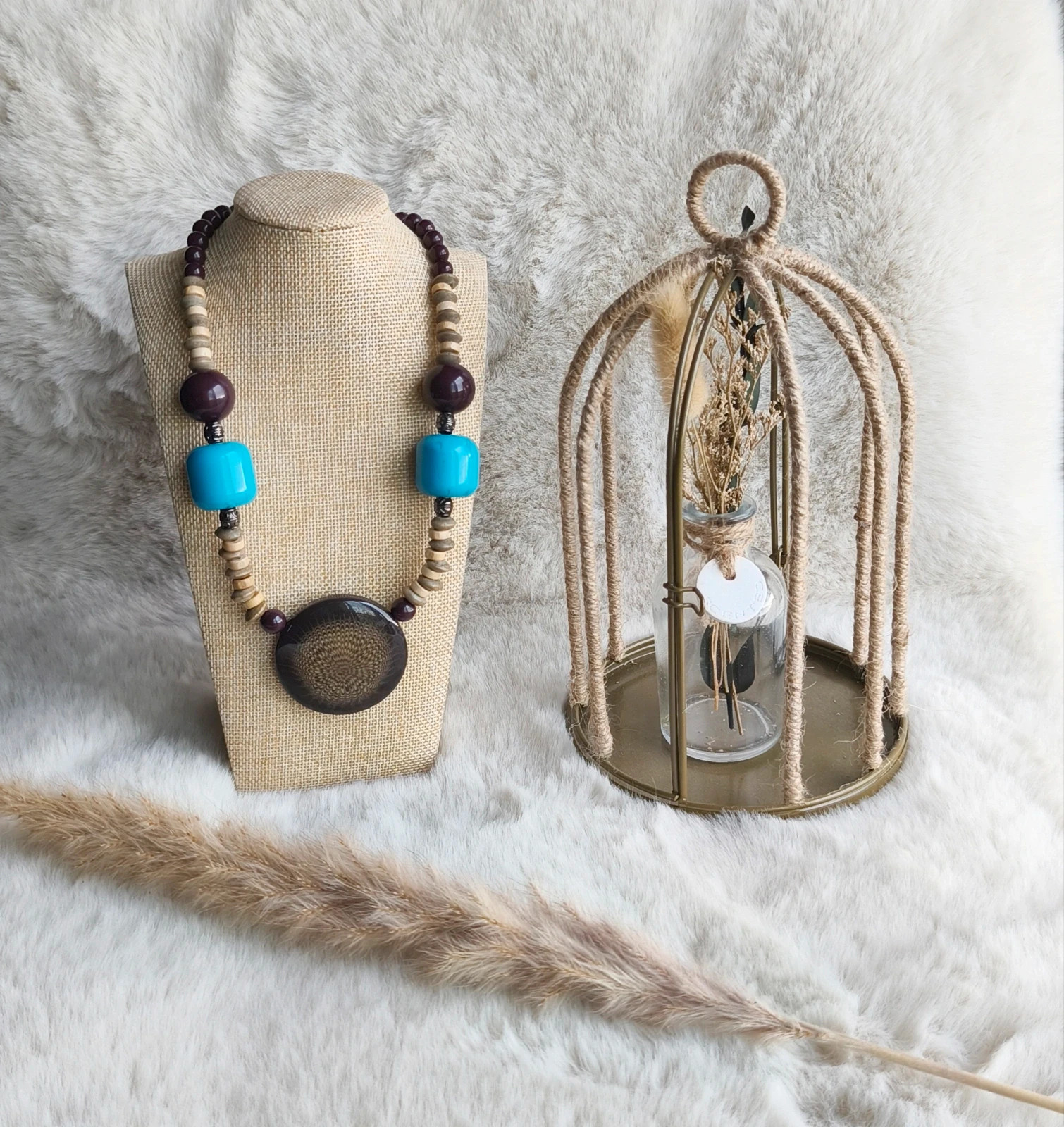 🩵 collier fantaisie en bois et plastique 🩵