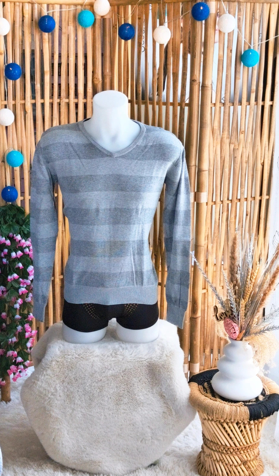 🩶 sweat manches longues rayures 2 tons de gris homme taille S 🩶