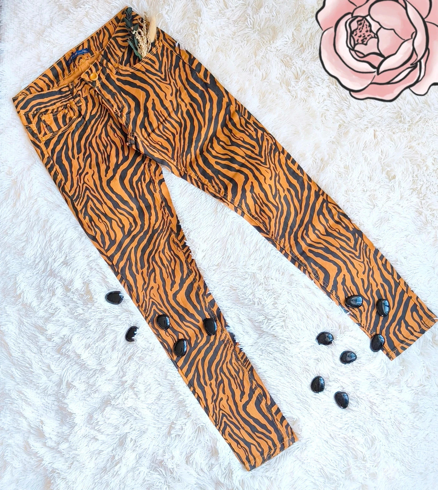 🧡 jeans tigré orange et noir femme T36 🧡