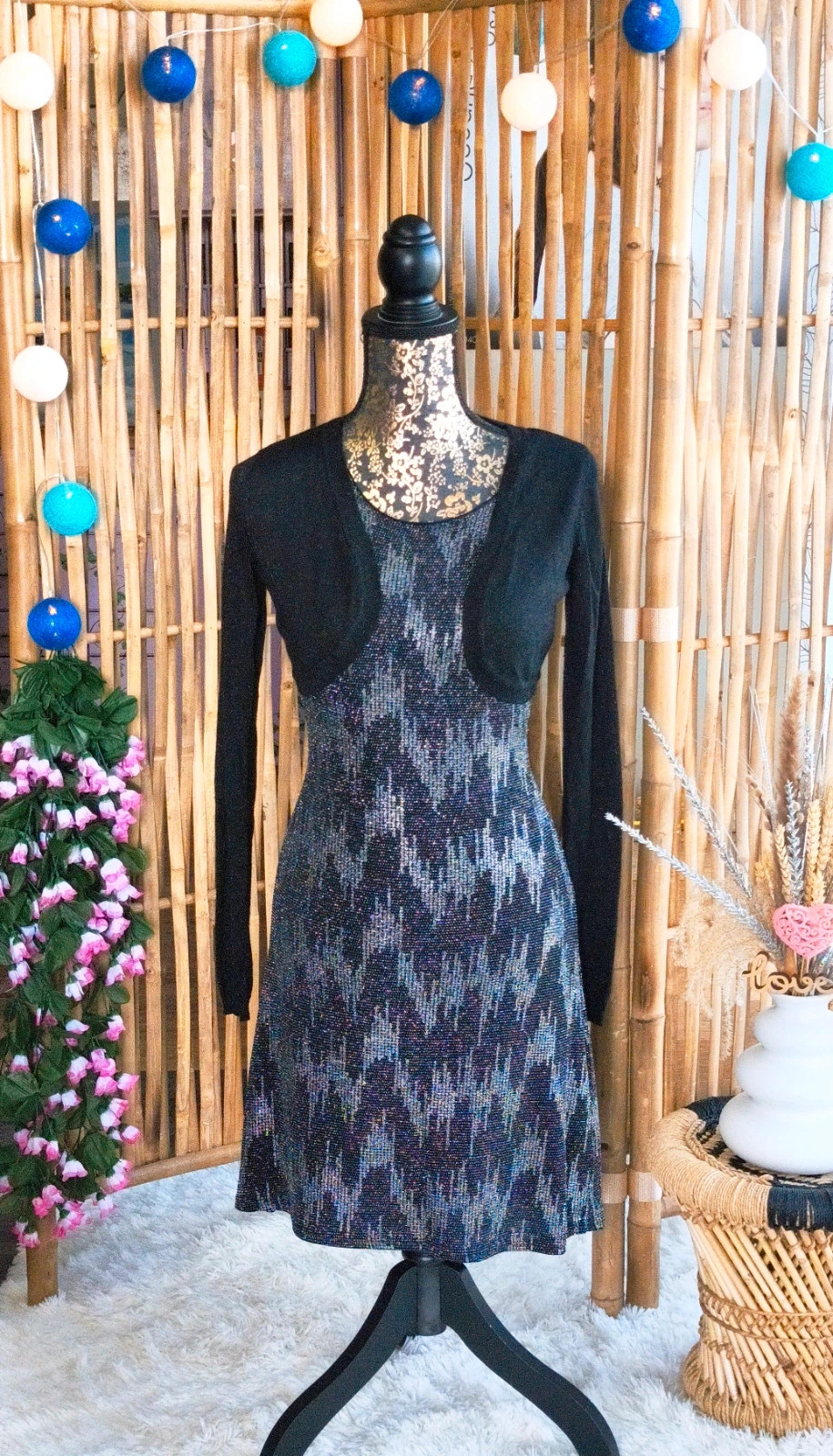 🖤 robe brillante avec son gillet manches longues femme T36 🖤