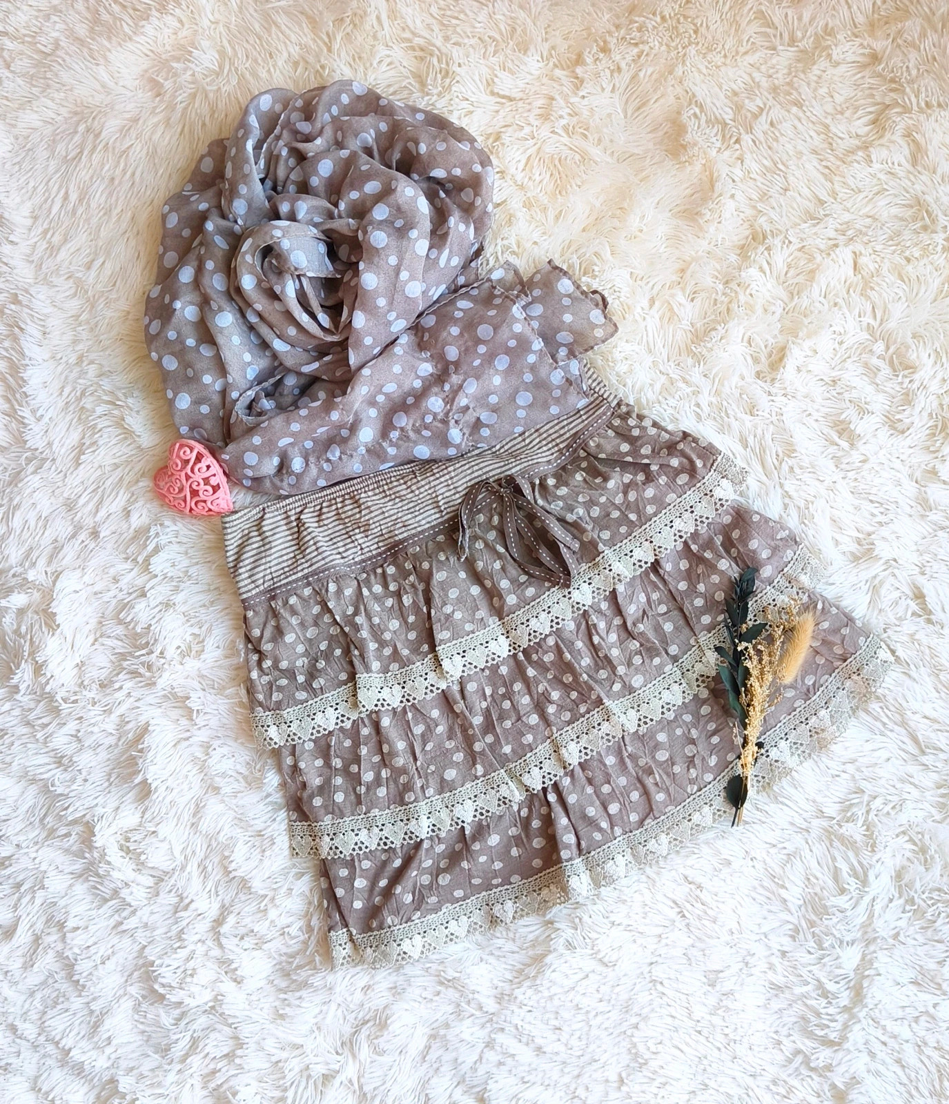 🤎 jupe à pois avec foulard assorti femme T36 🤎