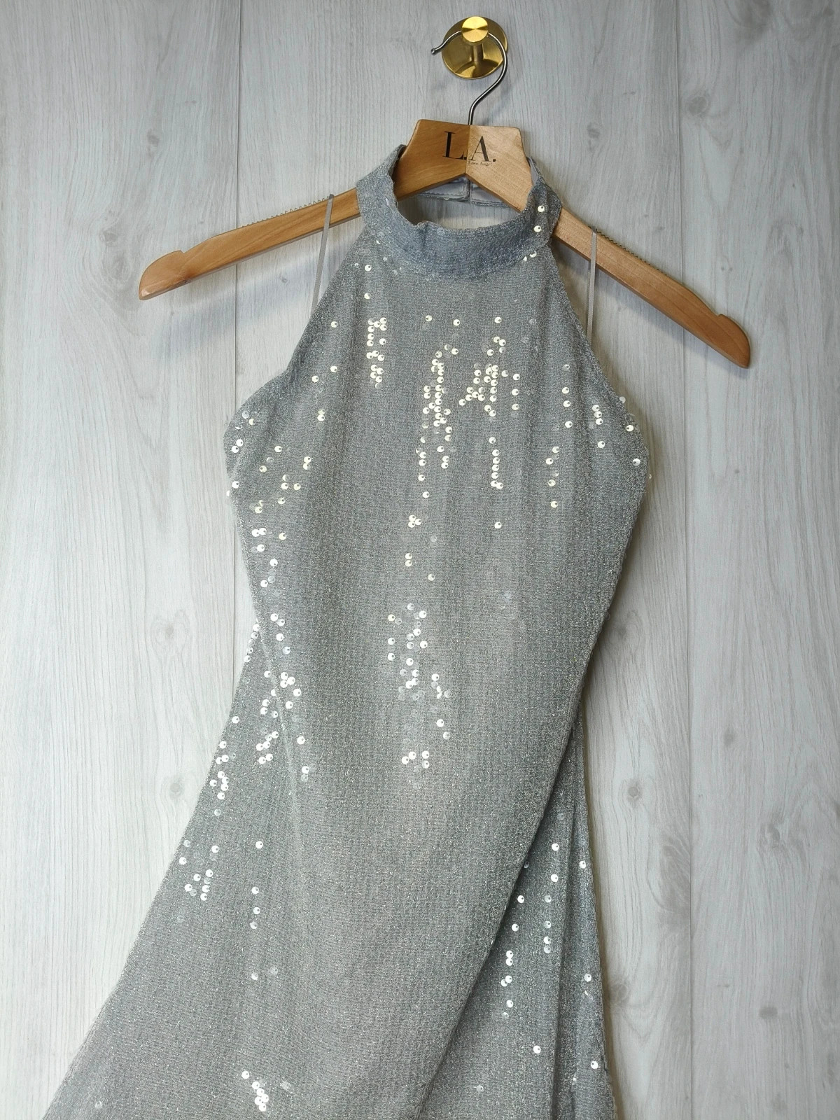 Robe longue de soirée Bershka argentée à sequins – dos nu – M – degriffe – taille M / 38 / 10 2