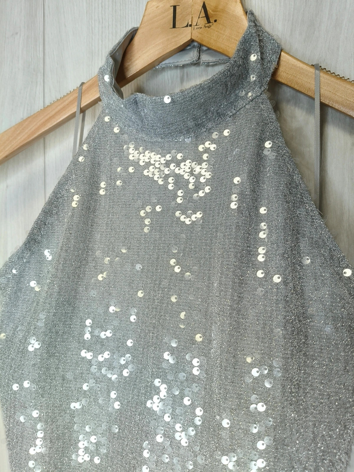 Robe longue de soirée Bershka argentée à sequins – dos nu – M – degriffe – taille M / 38 / 10 3
