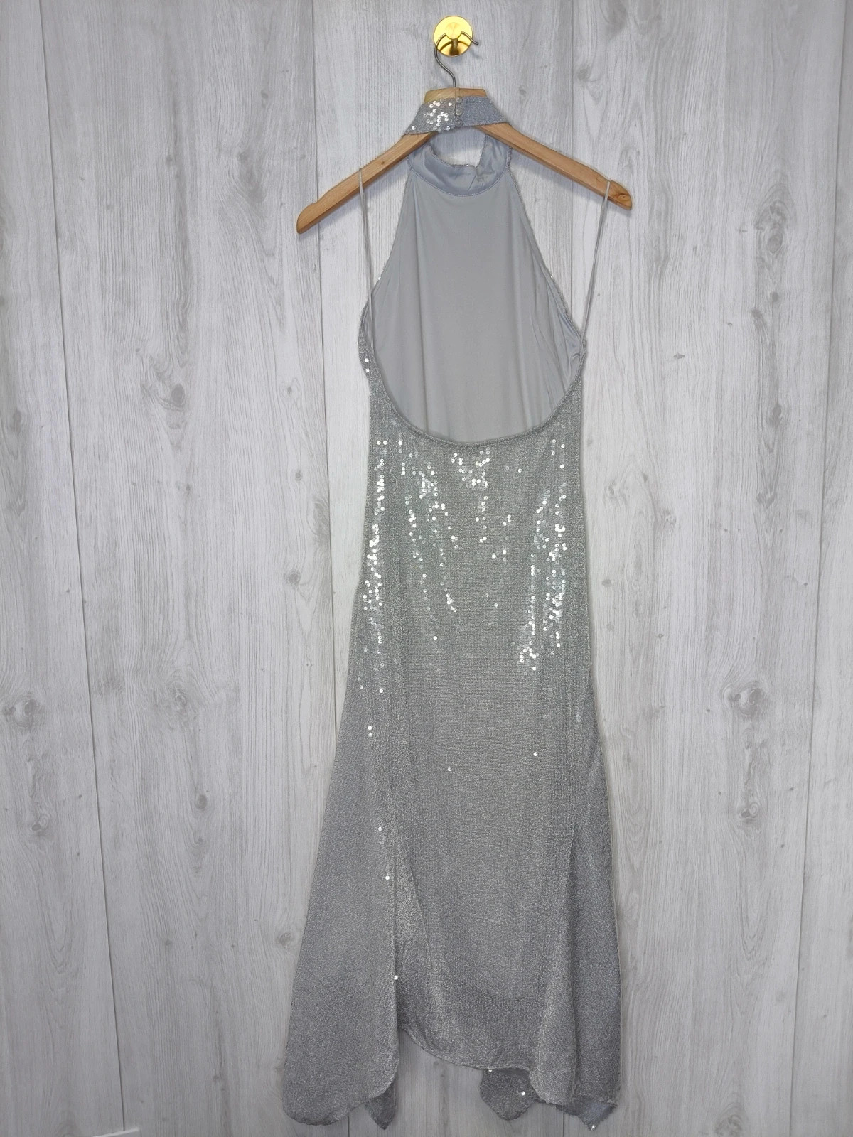 Robe longue de soirée Bershka argentée à sequins – dos nu – M – degriffe – taille M / 38 / 10 4
