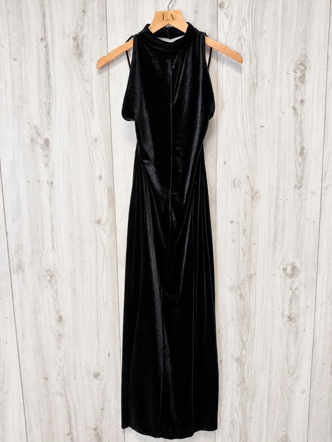 Robe longue noire en velours – dos nu – fente arrière – soirée chic- neuve sans étiquette