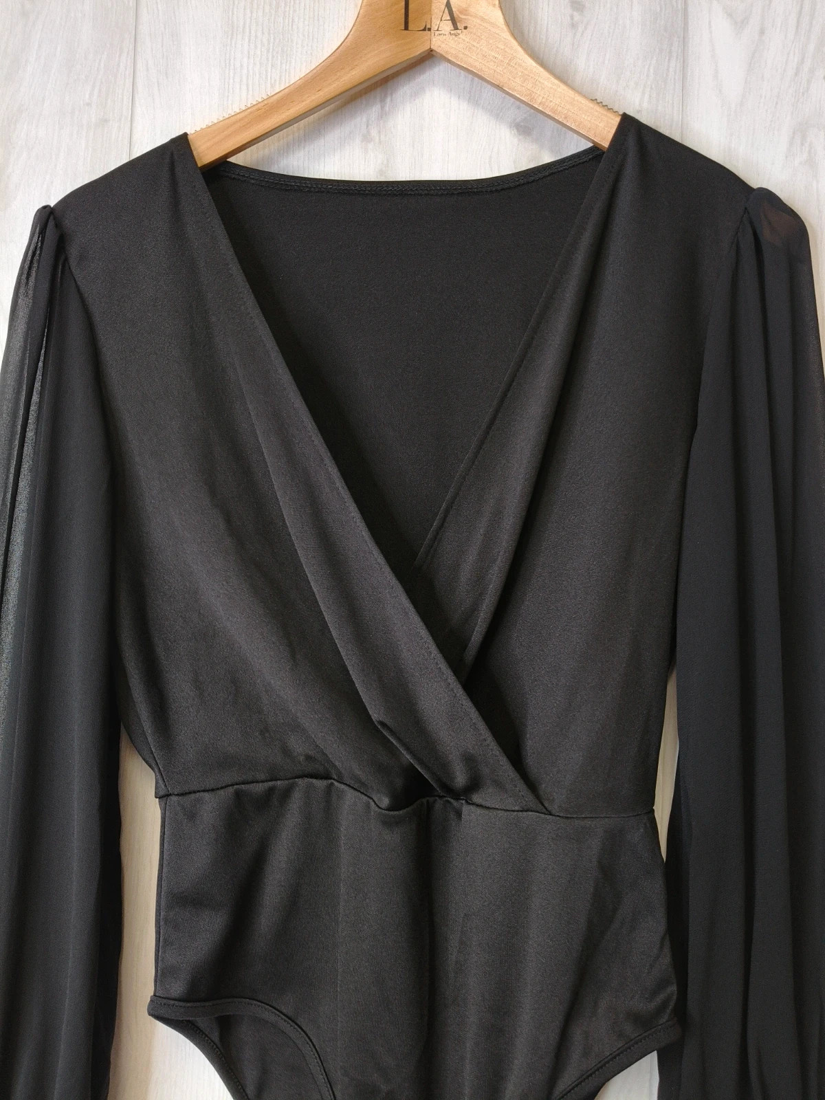Body noir SHEiN satiné – manches transparentes bouffantes – S – neuf – Shein – taille S / 36 / 8 2