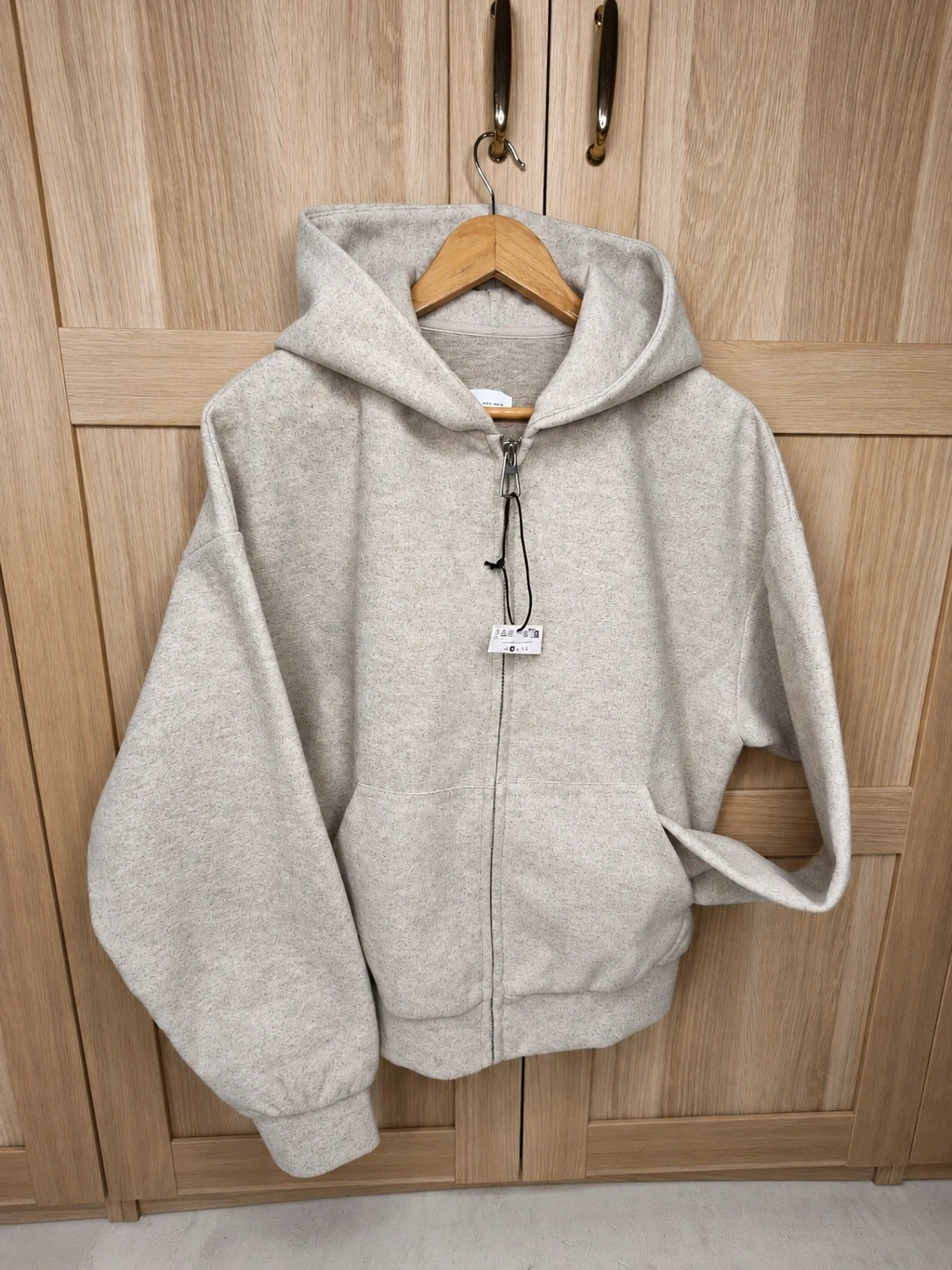 Veste sweat zippée oversize effet laine beige chiné – unisexe – S