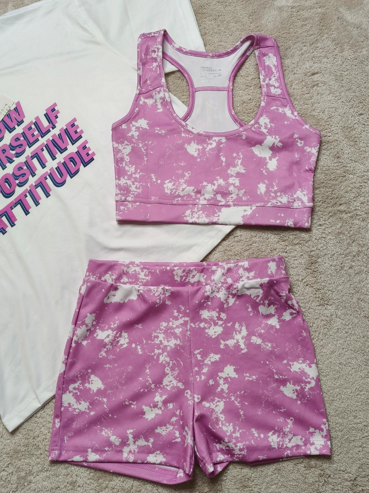 Ensemble sport Lefties 3 pièces rose – brassière + short cycliste + T-shirt – M – neuf – Lefties – taille M / 38 / 10 3