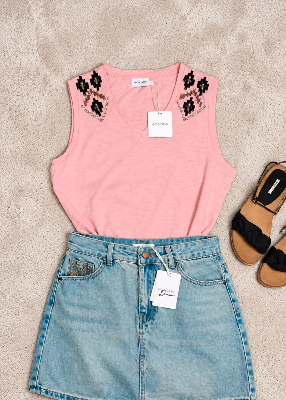 Top en coton "Goa Goa" avec strass S neuf
