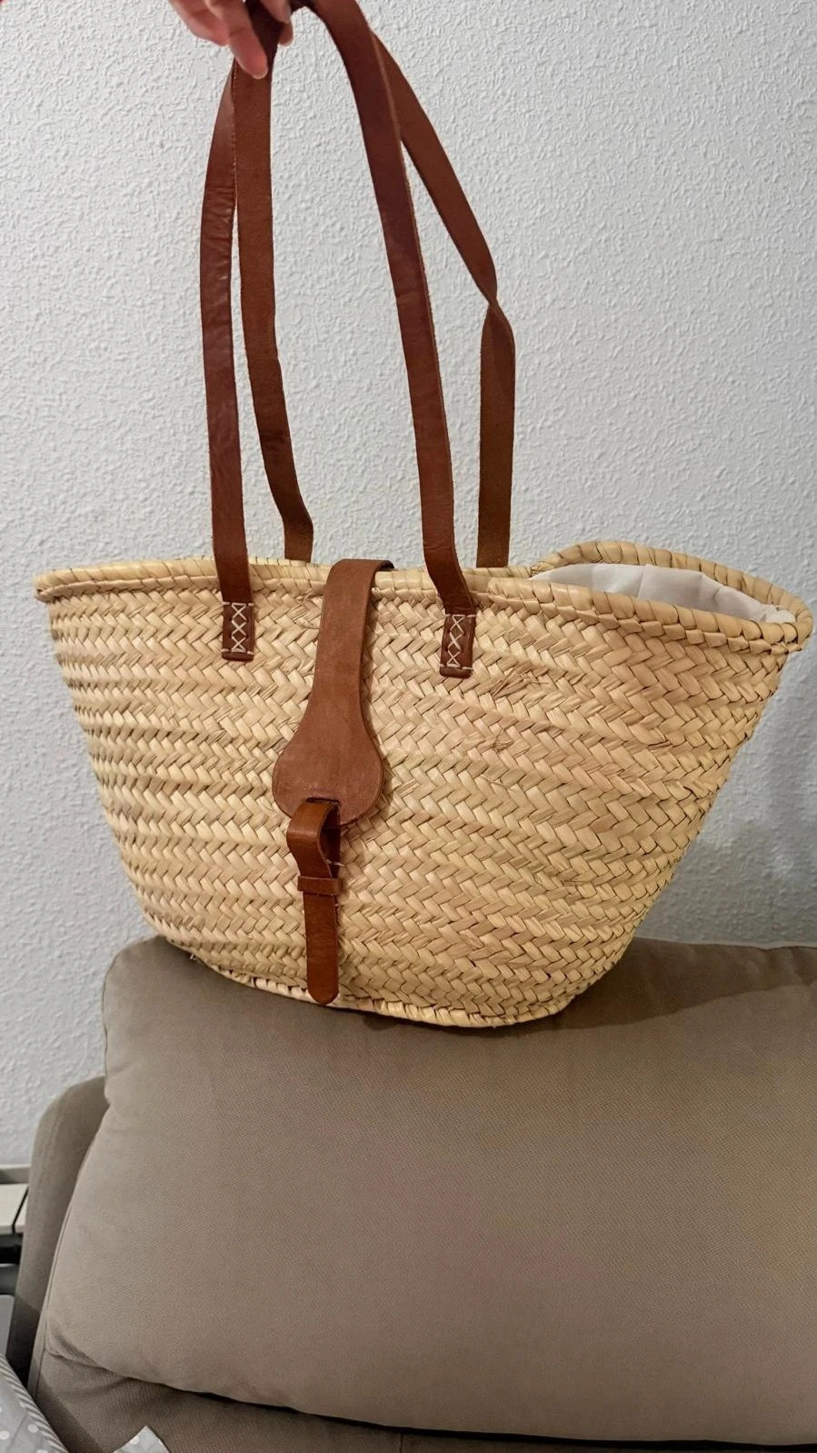 Beach straw bag basket with leather Panier / Nacelle cuir