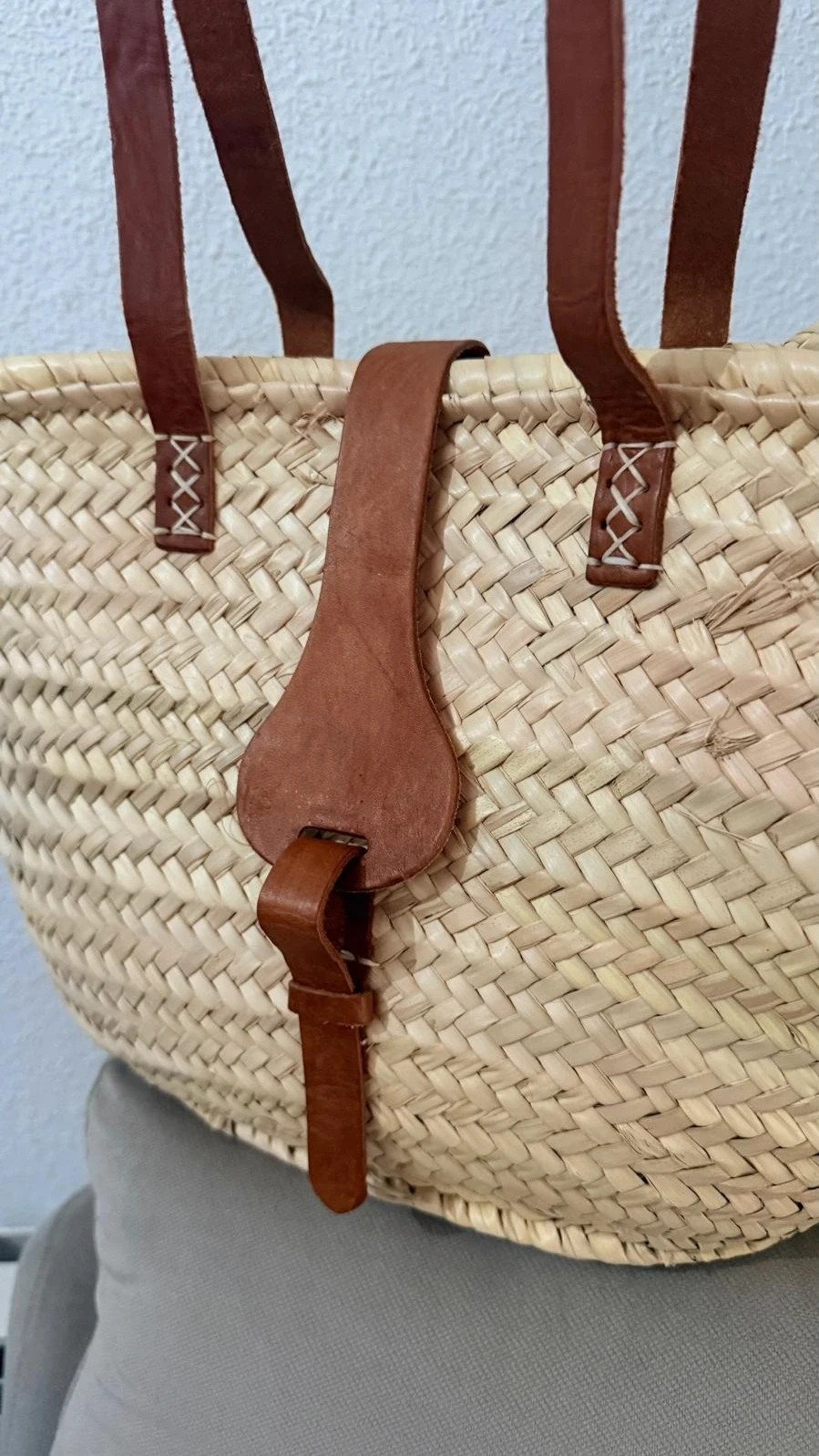 Beach straw bag basket with leather Panier / Nacelle cuir – The Genuine Leather 3
