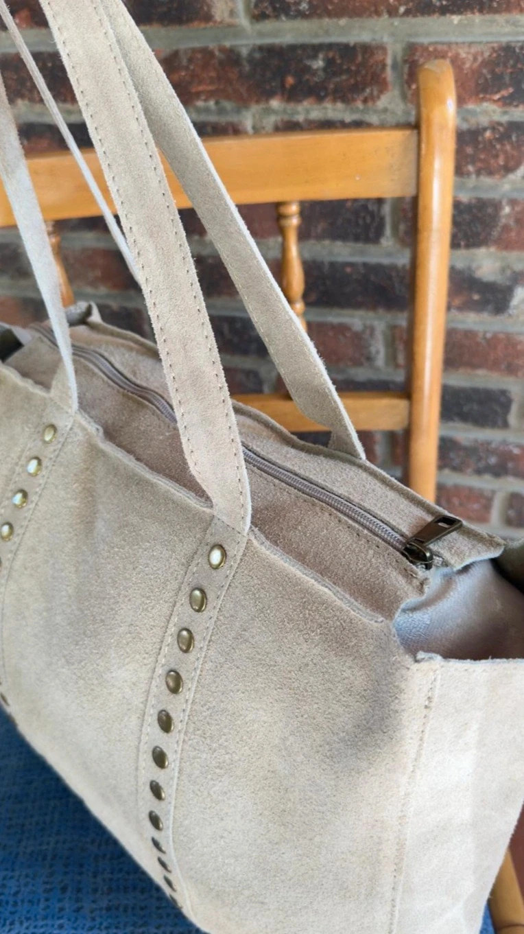 100% CUIR Sac a main tote beige femme format A4 cours – The Genuine Leather 5