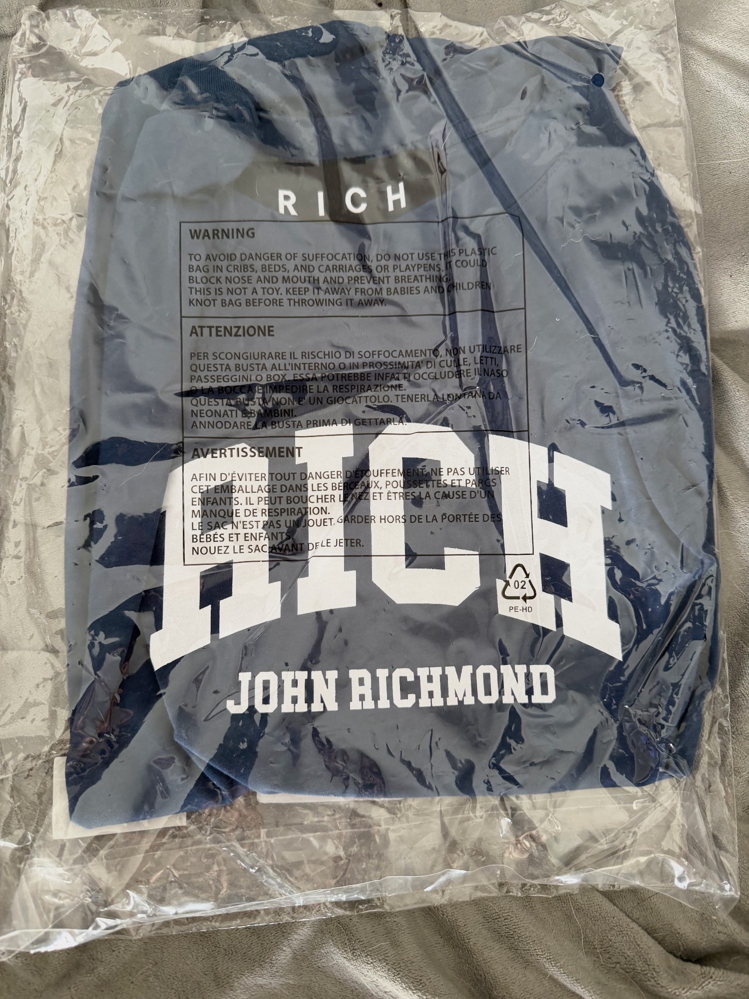 T-shirt John Richmond bleu imprimé RICH taille XL