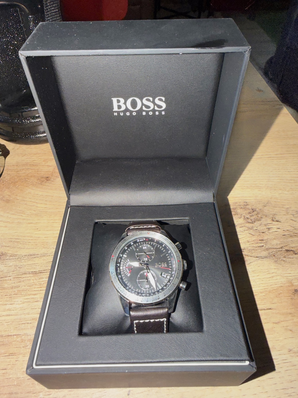 Montre chronographe Hugo Boss bracelet cuir noir – Hugo Boss – taille Taille unique 2