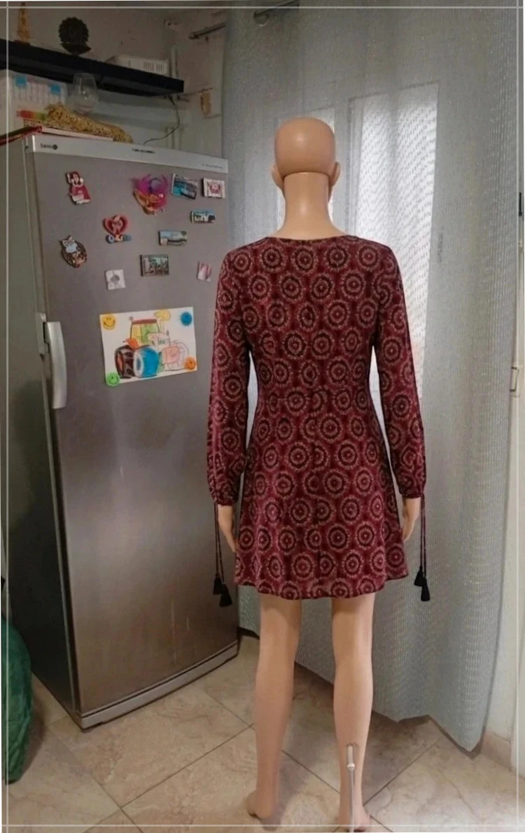 Vestido corto Boho TEx • Talla XL • Estampado Mandala Granate – TEX – taille XL / 42 / 14 3