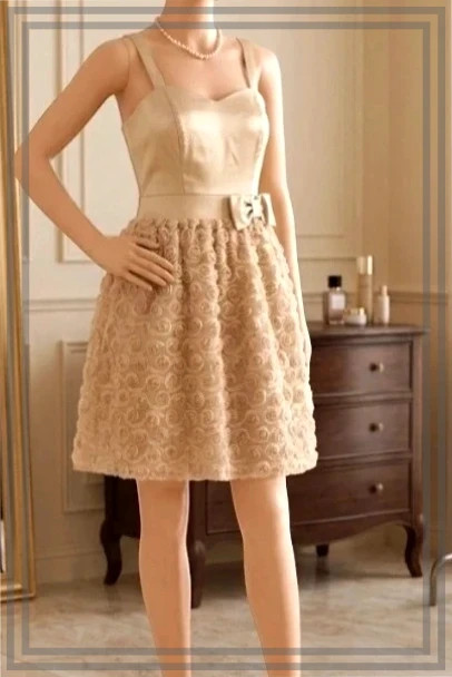 Vestido De Fiesta beige "NeW saks Woman" - Talla 42 | con rosas eN RElieve – New Saks Woman – taille XL / 42 / 14 3
