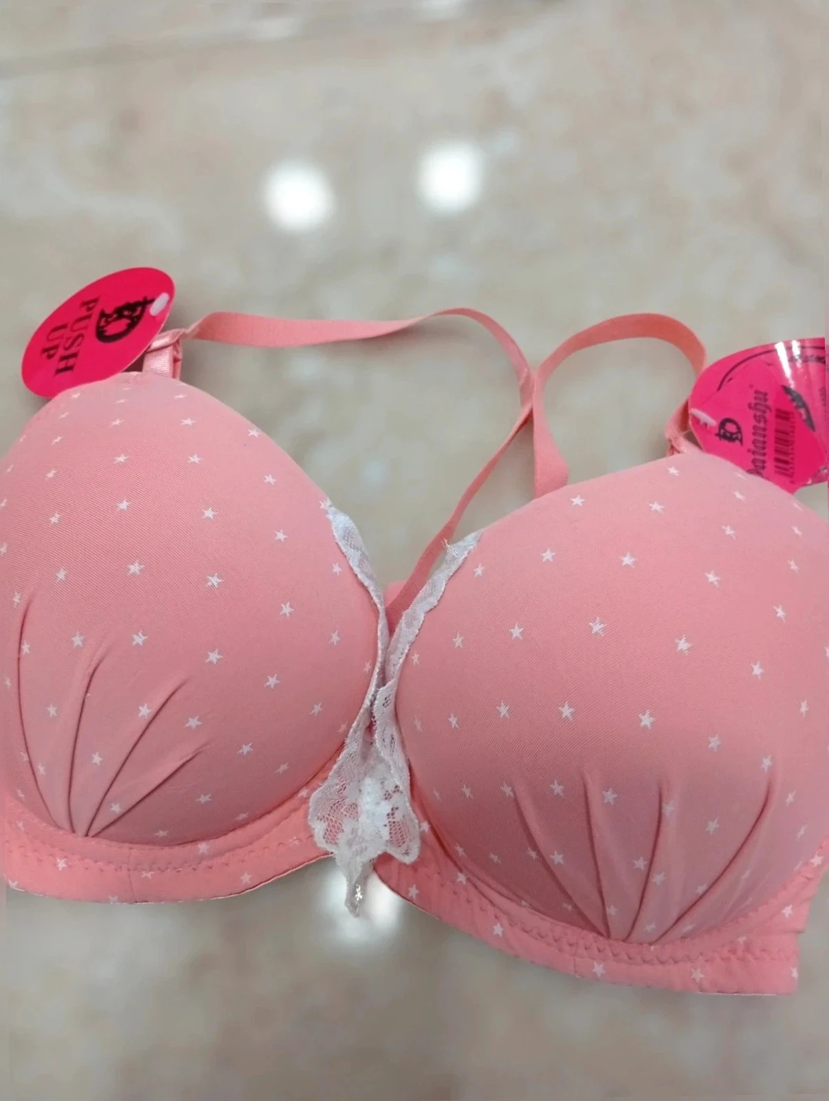 Sujetador Push-Up Rosa con Estampado de Estrellas Y Encaje – Talla 38/85B – taille 85B 2