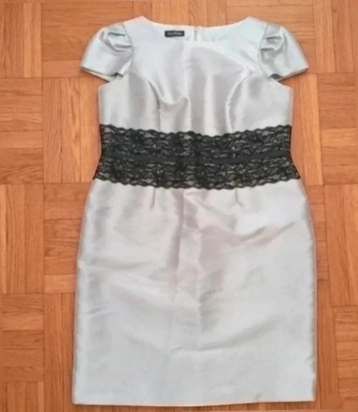 Vestido Satén Gris Plata con Encaje isabel campos - Talla 46 – Isabel Campos – taille XXXL / 46 / 18 2
