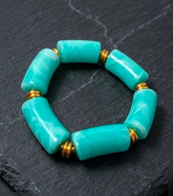 Pulsera chunky Turquesa Marmoleada – detalles En Acero inoxidable Dorado
