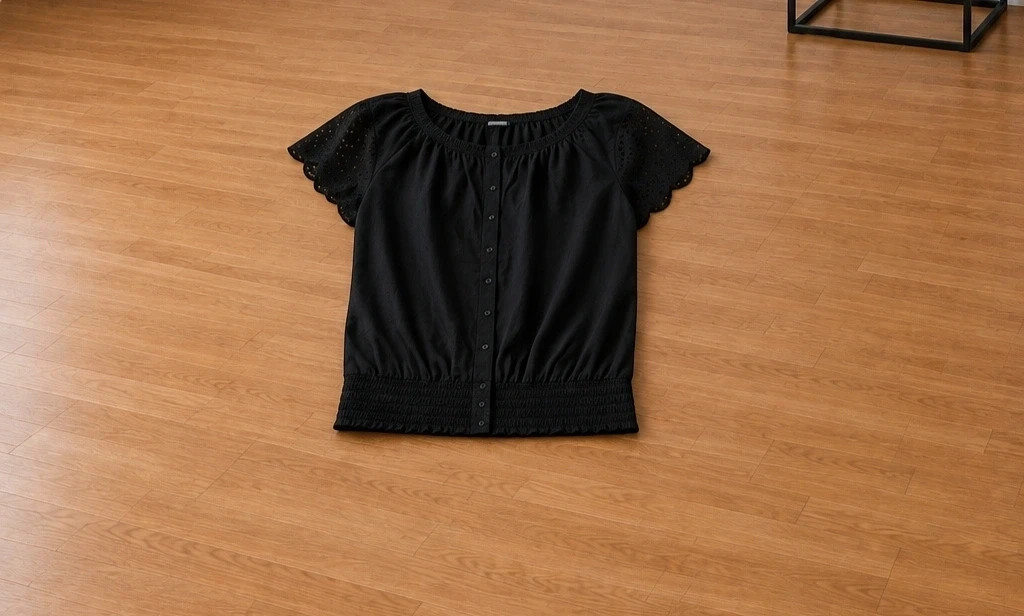 Blusa negra calada con nido de abeja - Talla 38 (M) – Berydale – taille M / 38 / 10 2