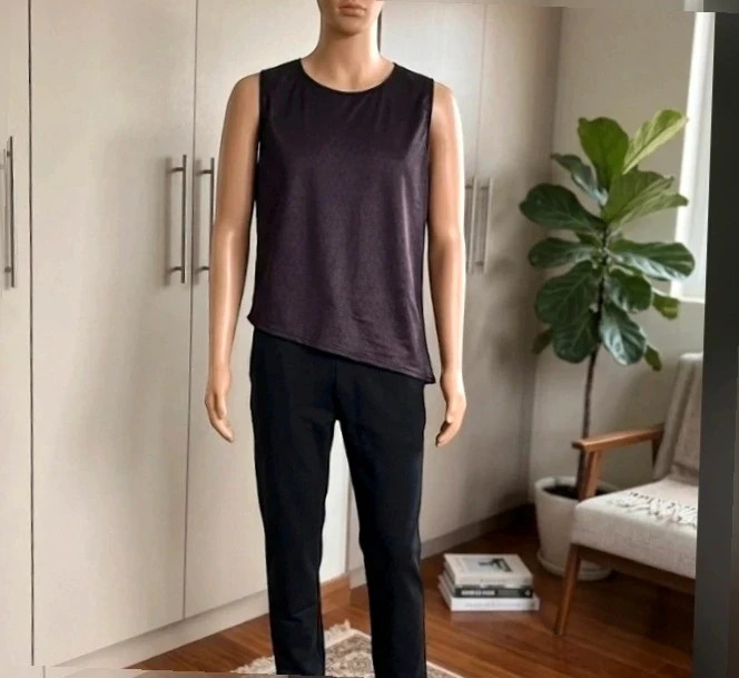 Top Asimétrico Marrón Oscuro Satinado / Talla xXL - camiseta sin mangas Elegante – taille XXL / 44 / 16 3